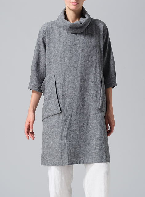 Heavy Linen Cowl Neck Oversized Tunic
