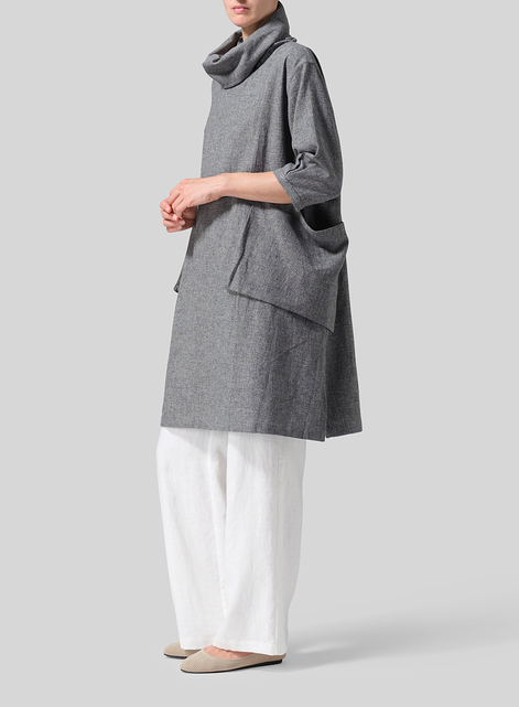 Heavy Linen Cowl Neck Oversized Tunic