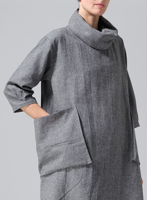 Heavy Linen Cowl Neck Oversized Tunic