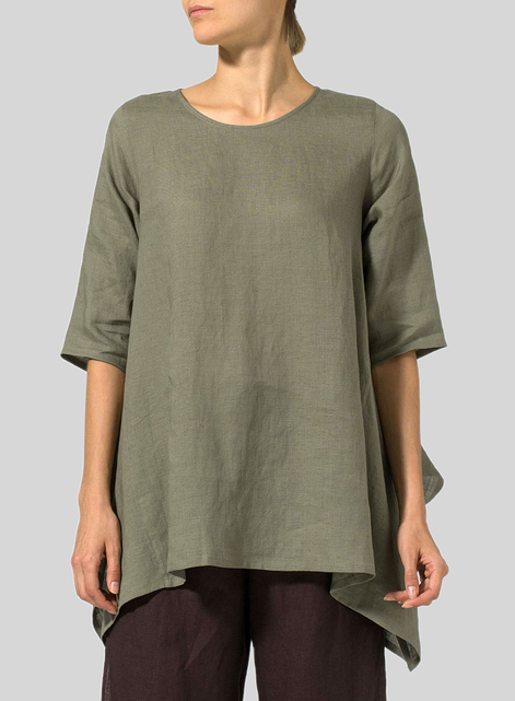 Linen Half Sleeves Handkerchief Hem Tunic