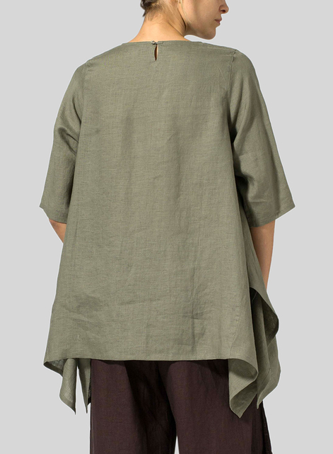 Linen Half Sleeves Handkerchief Hem Tunic