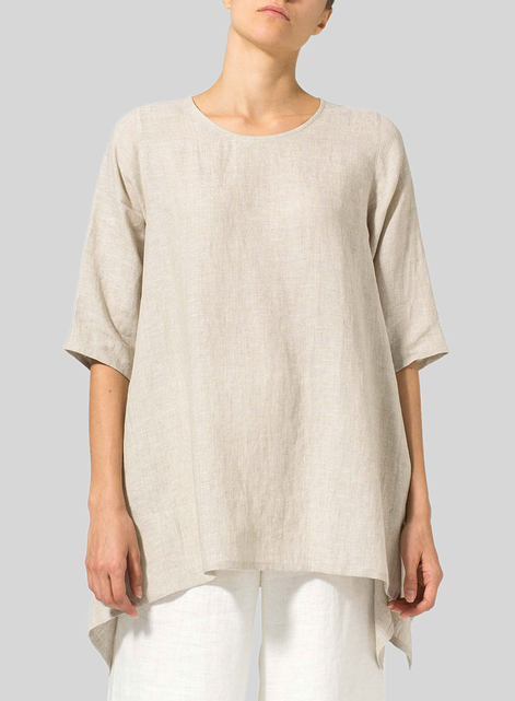 Linen Half Sleeves Handkerchief Hem Tunic