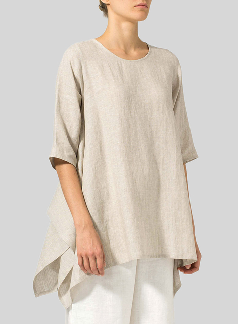 Linen Half Sleeves Handkerchief Hem Tunic