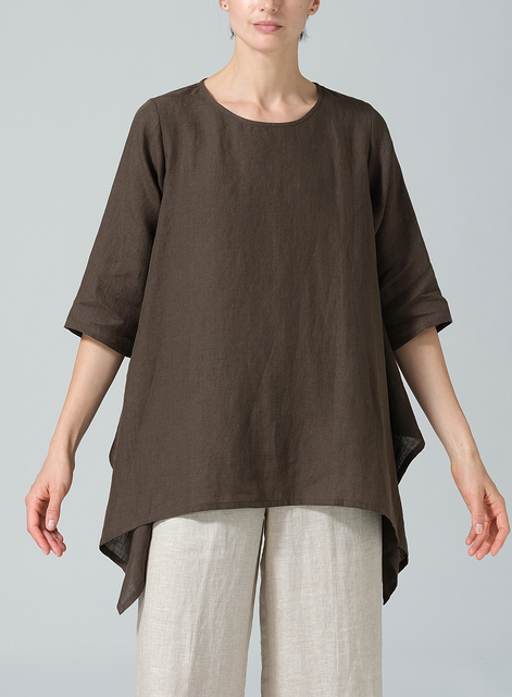 Linen Half Sleeves Handkerchief Hem Tunic