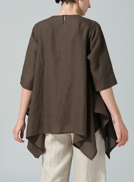 Linen Half Sleeves Handkerchief Hem Tunic