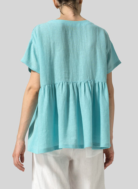 Linen Dropped Shoulder Round Neck Top