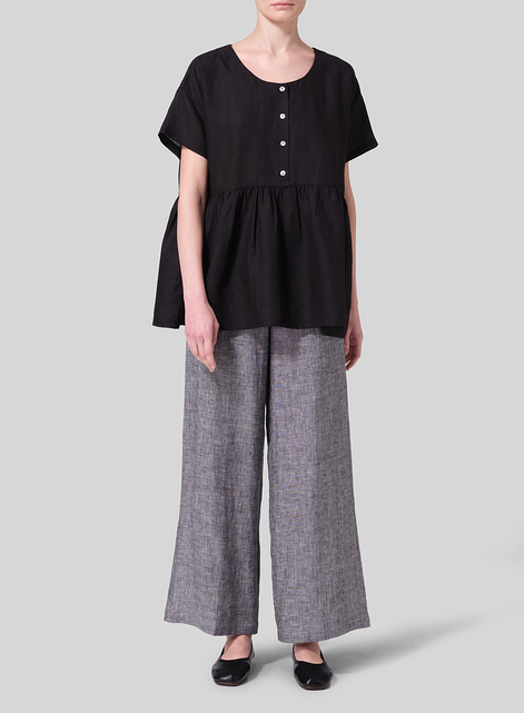 Linen Dropped Shoulder Round Neck Top