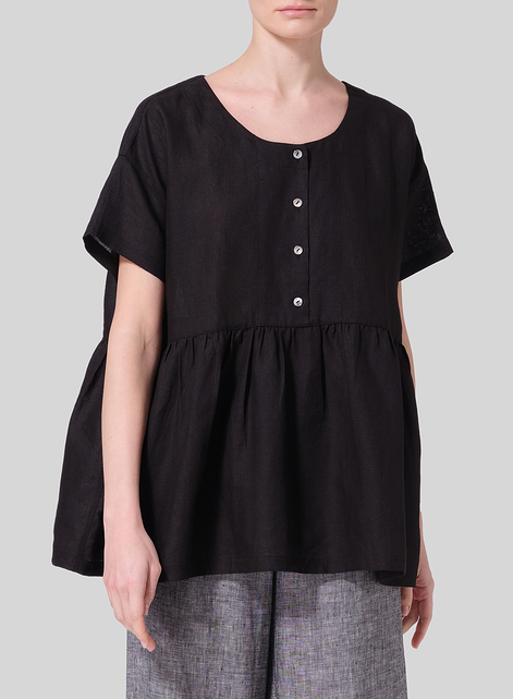 Linen Dropped Shoulder Round Neck Top