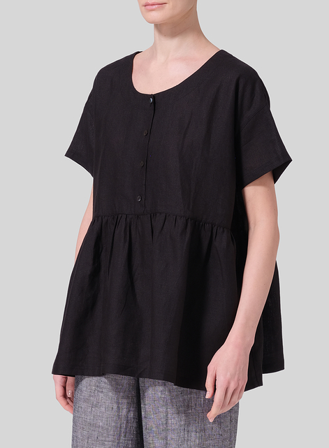 Linen Dropped Shoulder Round Neck Top