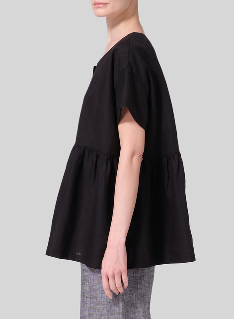 Linen Dropped Shoulder Round Neck Top