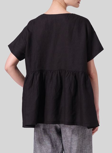 Linen Dropped Shoulder Round Neck Top