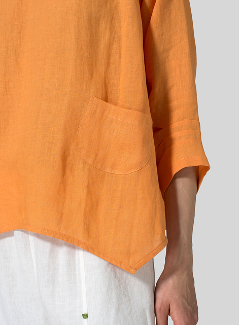 Linen Round Neck 3/4 Sleeve Top
