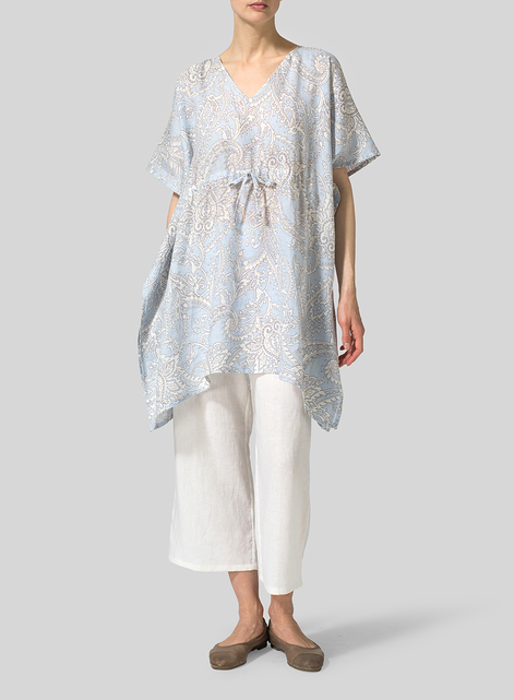 Linen Wide Raglan Short Sleeves Blouse