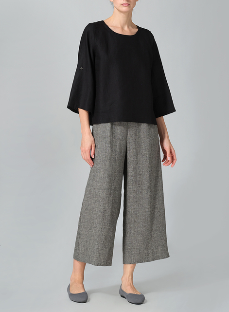 Linen Relaxed Fit Boat Neck Top