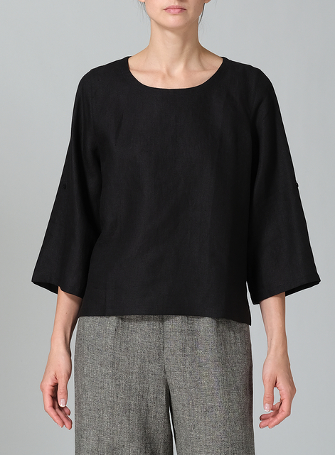 Linen Relaxed Fit Boat Neck Top