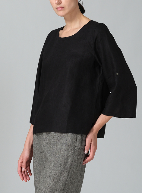 Linen Relaxed Fit Boat Neck Top