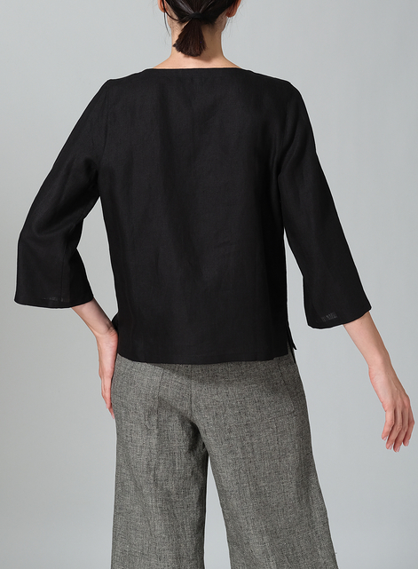 Linen Relaxed Fit Boat Neck Top