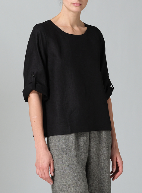 Linen Relaxed Fit Boat Neck Top