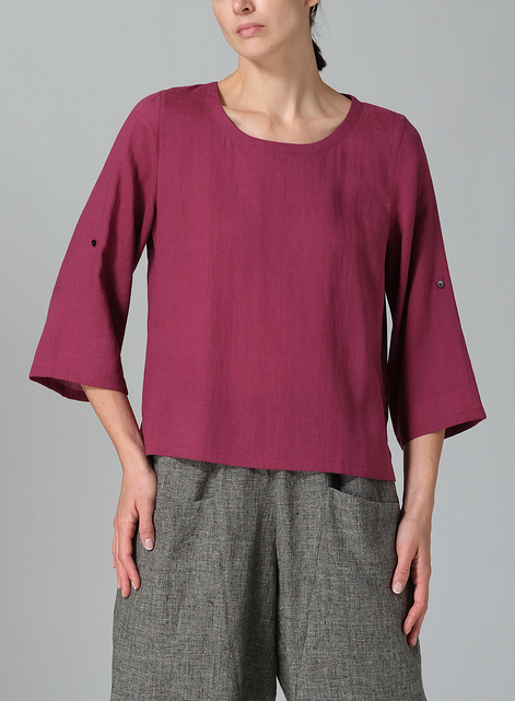 Linen Relaxed Fit Boat Neck Top