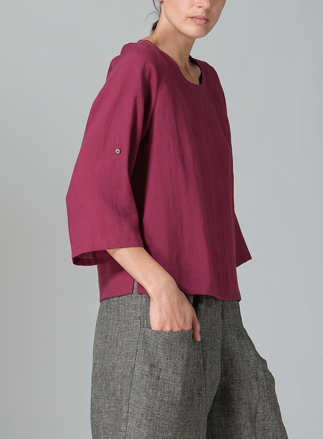 Linen Relaxed Fit Boat Neck Top