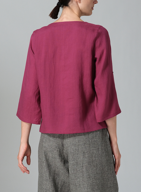 Linen Relaxed Fit Boat Neck Top