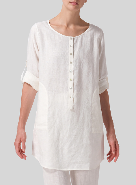 Linen Half Button Long Top