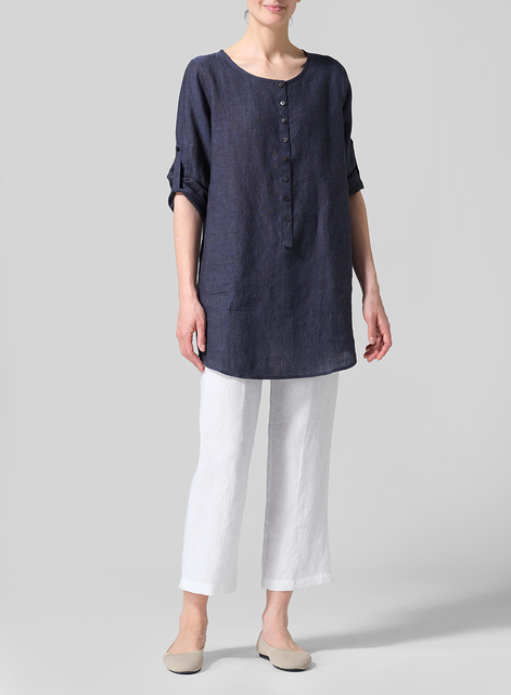 Linen Half Button Long Top