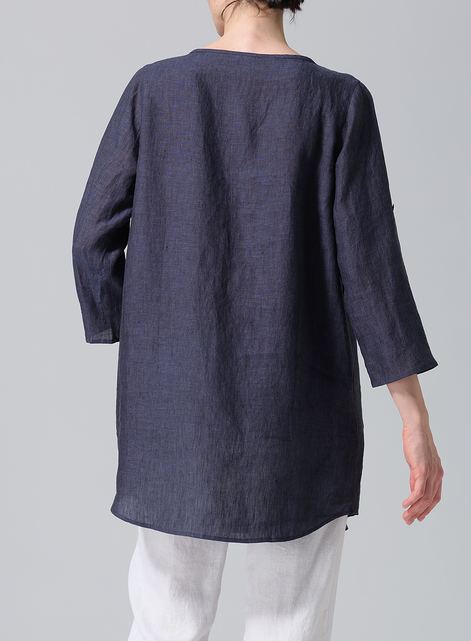 Linen Half Button Long Top