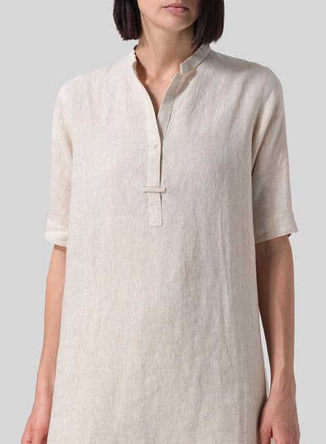Linen A-line Tunic With Double-layer Collar