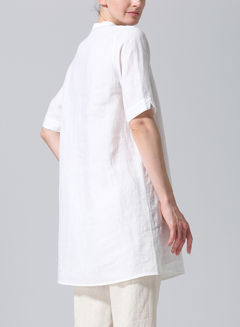 Linen A-line Tunic With Double-layer Collar