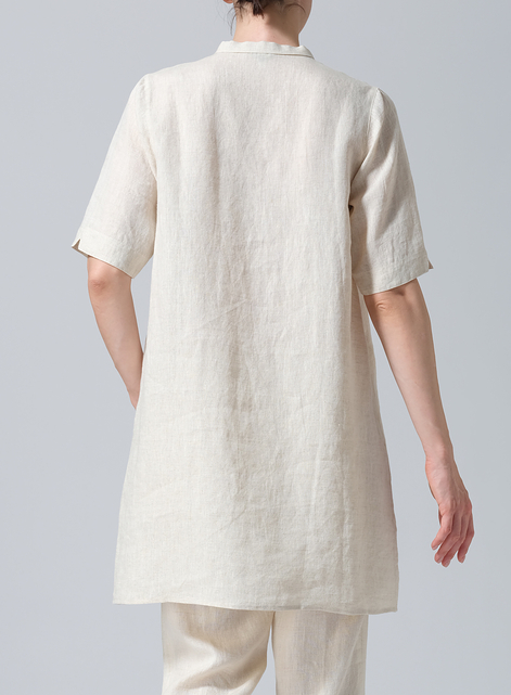 Linen A-line Tunic With Double-layer Collar