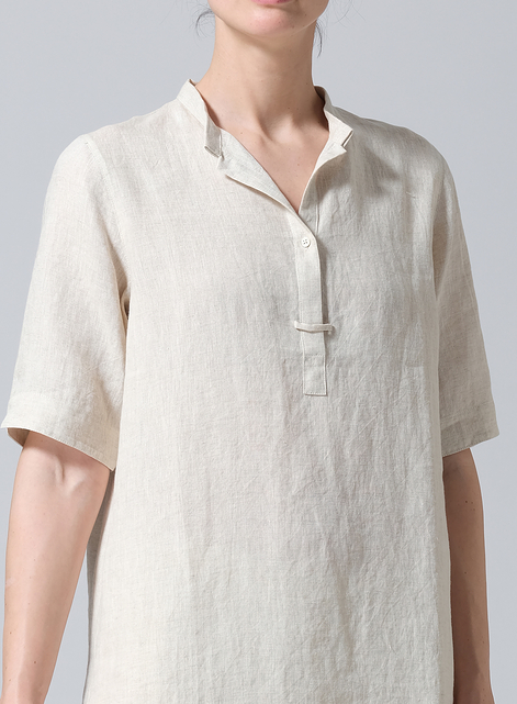 Linen A-line Tunic With Double-layer Collar
