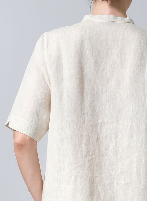 Linen A-line Tunic With Double-layer Collar
