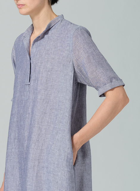 Linen Short Sleeve A-line Tunic Dress