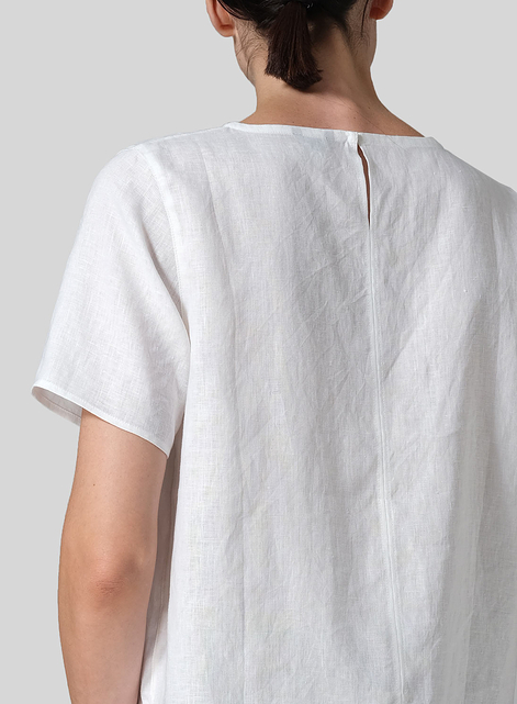 Linen Regular Fit V-Neck Short Top