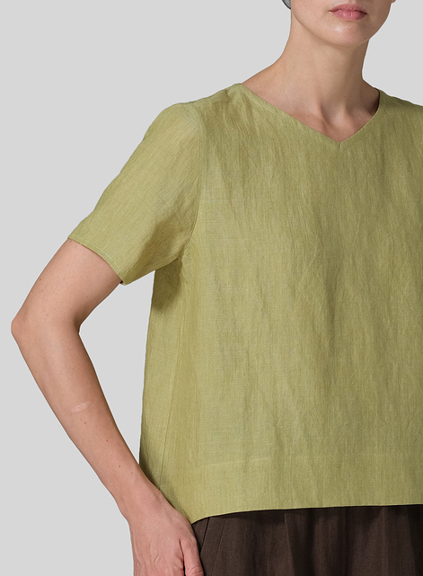 Linen Regular Fit V-Neck Short Top