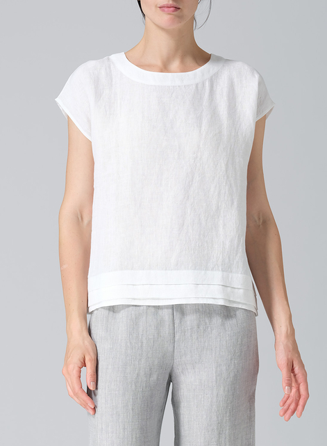 Linen Boxy Cap Sleeves Cropped Top