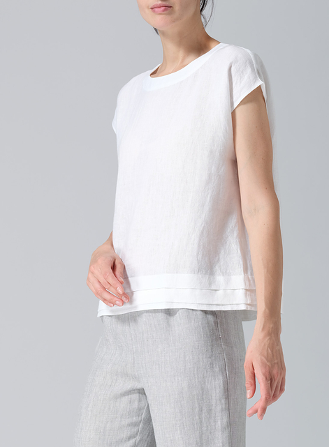 Linen Boxy Cap Sleeves Cropped Top