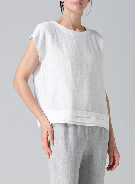 Linen Boxy Cap Sleeves Cropped Top