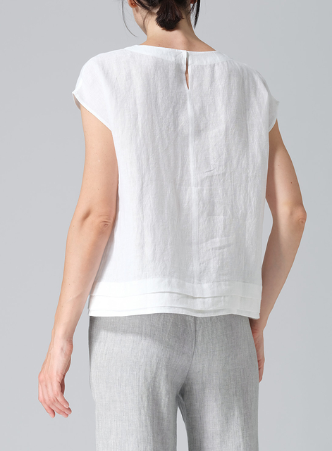 Linen Boxy Cap Sleeves Cropped Top