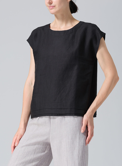 Linen Boxy Cap Sleeves Cropped Top