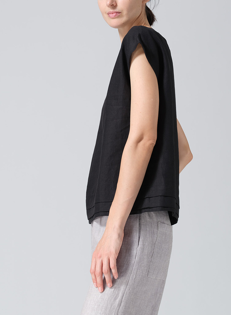 Linen Boxy Cap Sleeves Cropped Top