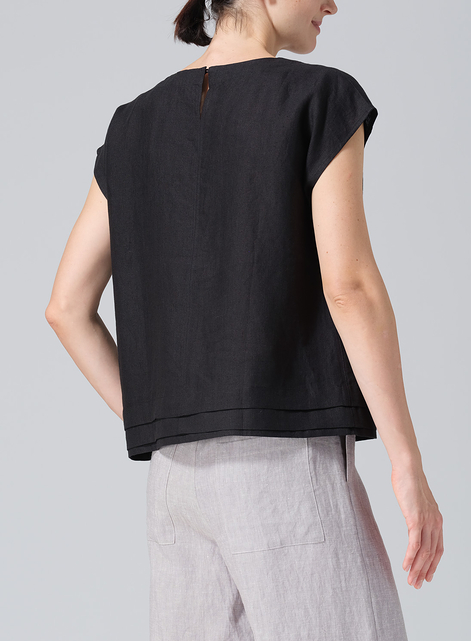 Linen Boxy Cap Sleeves Cropped Top