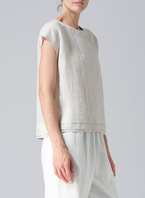 Linen Boxy Cap Sleeves Cropped Top