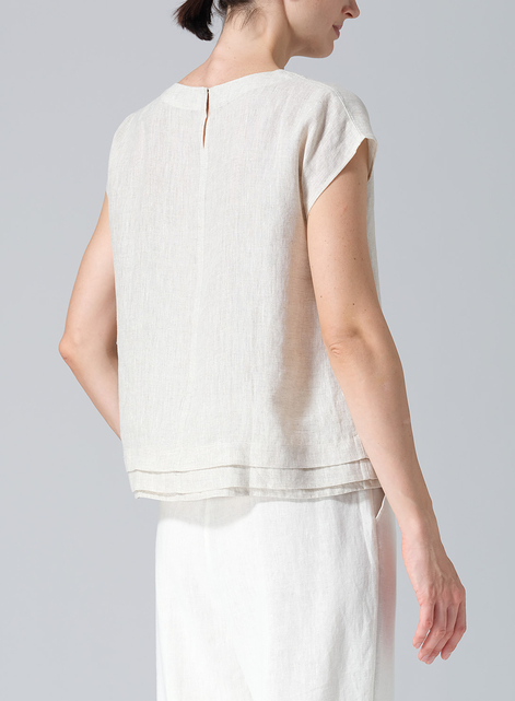 Linen Boxy Cap Sleeves Cropped Top