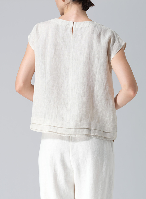 Linen Boxy Cap Sleeves Cropped Top