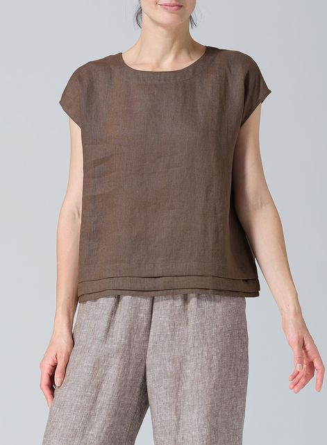 Linen Boxy Cap Sleeves Cropped Top
