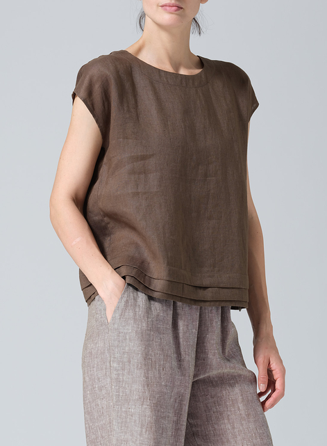 Linen Boxy Cap Sleeves Cropped Top