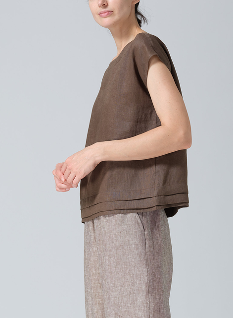 Linen Boxy Cap Sleeves Cropped Top