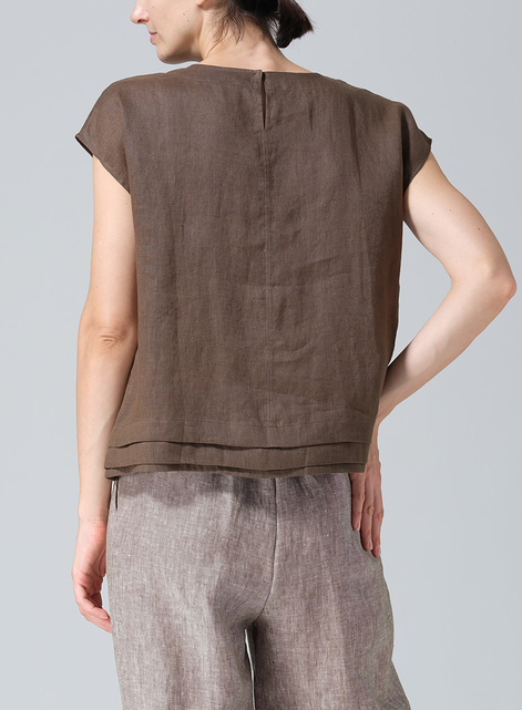 Linen Boxy Cap Sleeves Cropped Top